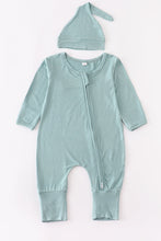 Load image into Gallery viewer, Bamboo zip baby romper with hat
