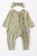 Load image into Gallery viewer, Bamboo ruffle romper with bow

