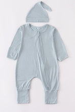 Load image into Gallery viewer, Bamboo zip baby romper with hat
