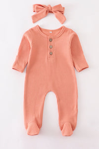 Waffle onesie with bow
