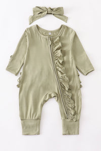 Bamboo ruffle romper with bow